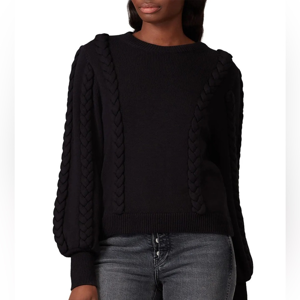 Joie Chasa Braided Sweater - Black - Size Small - Wool Blend